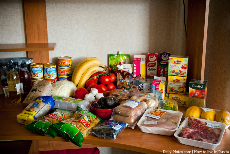 Set of ordinary food in Russia